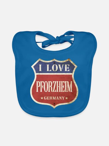Pforzheim Deutschland Stadt I Love Vintage Retro - Baby Bio-Lätzchen - Pfauenblau - Vorne