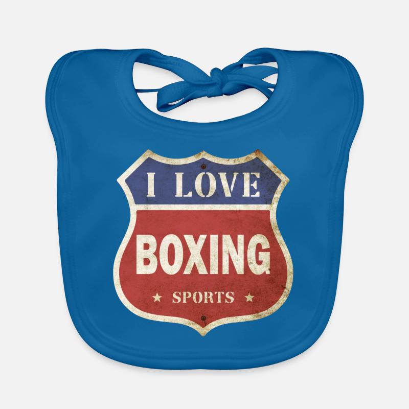 J’adore la boxe boxe boxe match vintage bouclier route - Bavoir bio Bébé - bleu paon