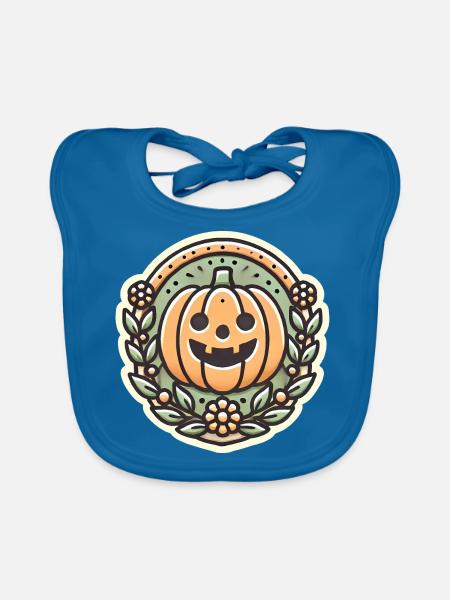 Vintage Halloween citrouille couronne badge - Bavoir bio Bébé - bleu paon - Devant