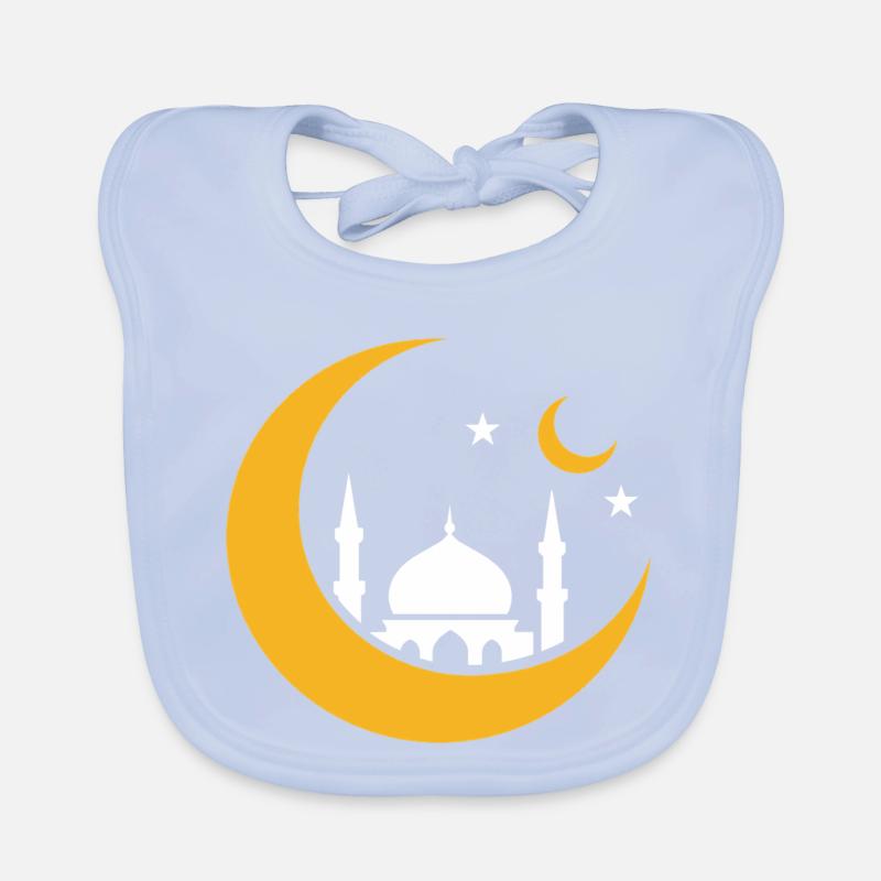 Islam Crescent Moon Mosque Silhouette Organic Baby Bibs