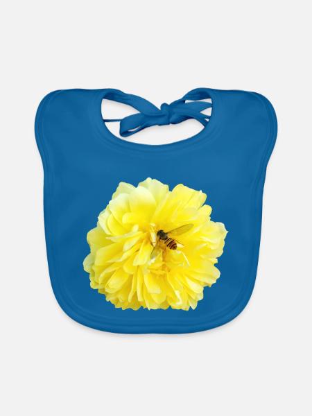 Yellow_Rose_-_Bee_Nature_Photography - Organic Baby Bibs - peacock-blue - Front