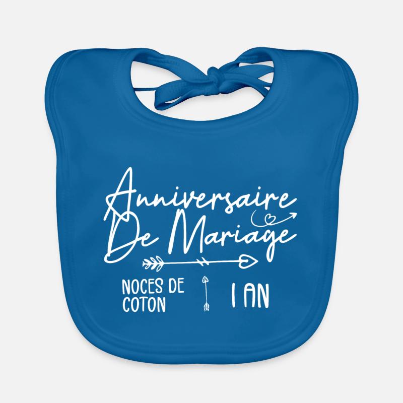 Anniversaire de mariage 1ans - Noce de Coton 1ans - Bavoir bio Bébé - bleu paon