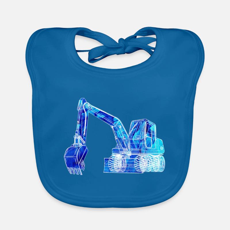 Excavator,Construction Vehicle,Excavator Driving,Graffiti,Blue Organic Baby Bibs