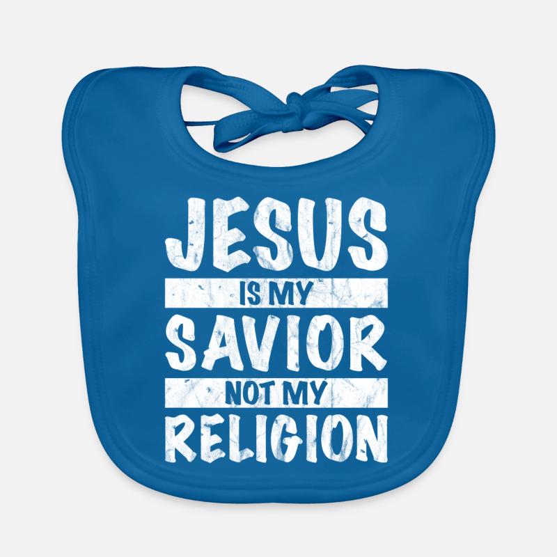 Jésus est mon sauveur et non ma religion - Bavoir bio Bébé - bleu paon