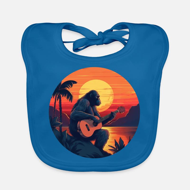 Guitariste Gorilla au coucher du soleil - Bavoir bio Bébé - bleu paon
