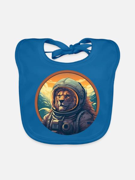 Astronaute Lion au coucher du soleil, créatif - Bavoir bio Bébé - bleu paon - Devant