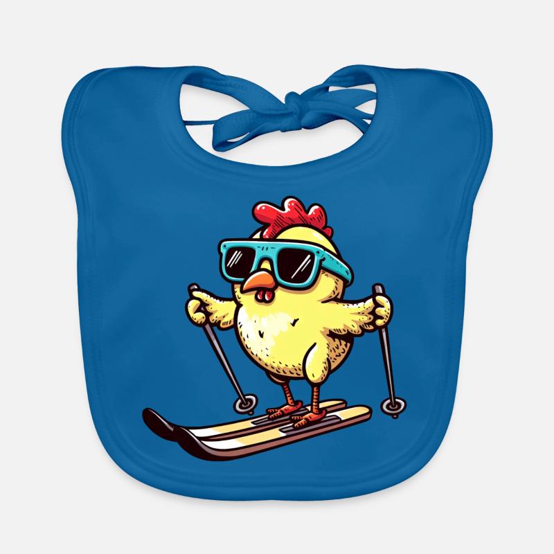 Skiing chickens - Funny poultry on the Organic Baby Bibs