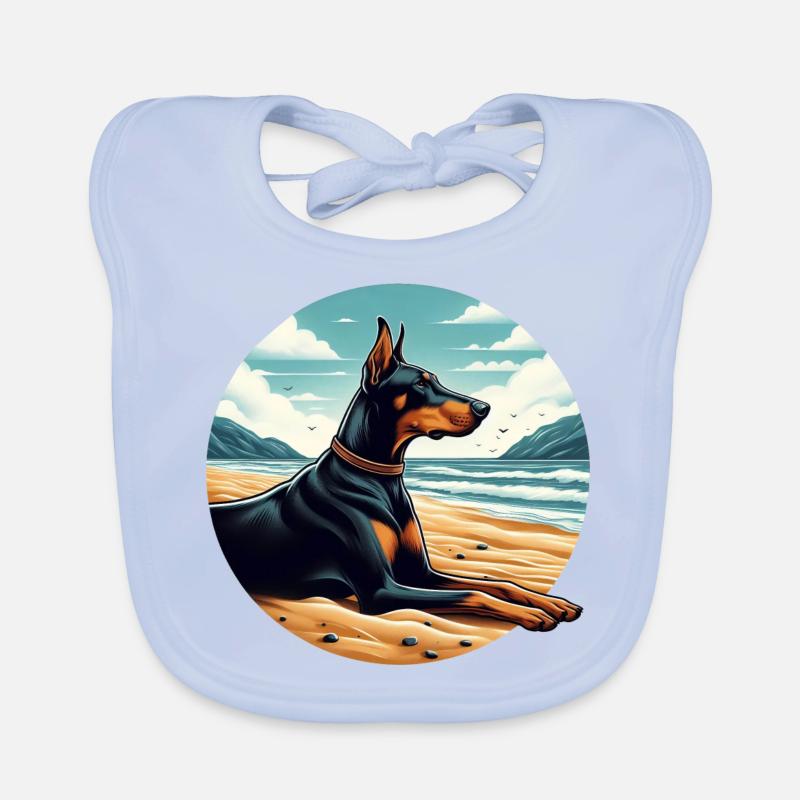Dobermann am Strand Baby Bio-Lätzchen