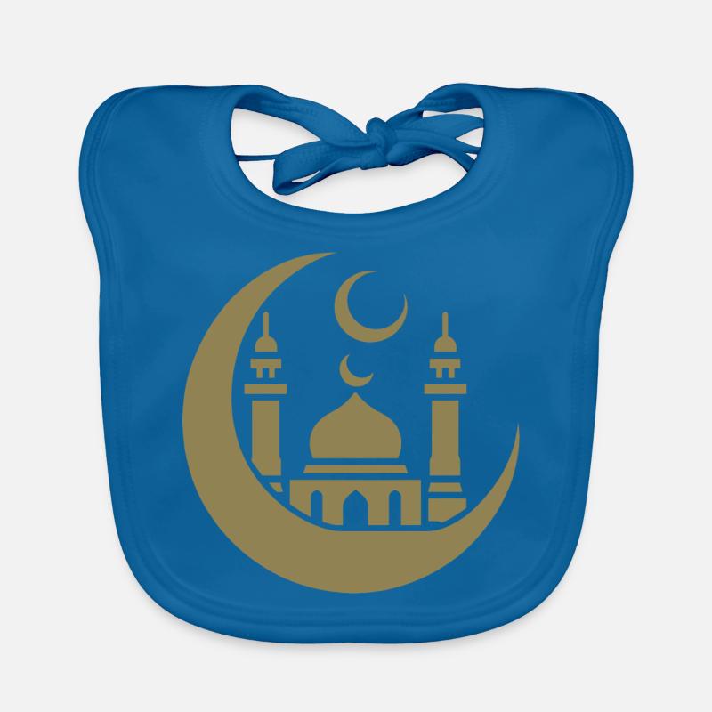 Mosque Silhouette with Crescent Moon: Islamic Art Organic Baby Bibs