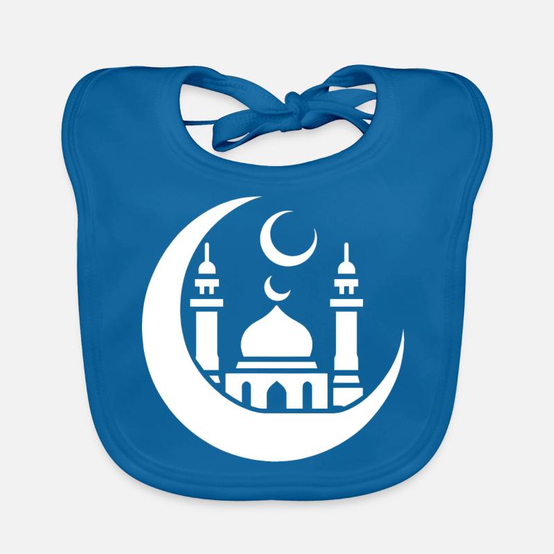 Mosque Silhouette with Crescent Moon: Islamic Art Organic Baby Bibs
