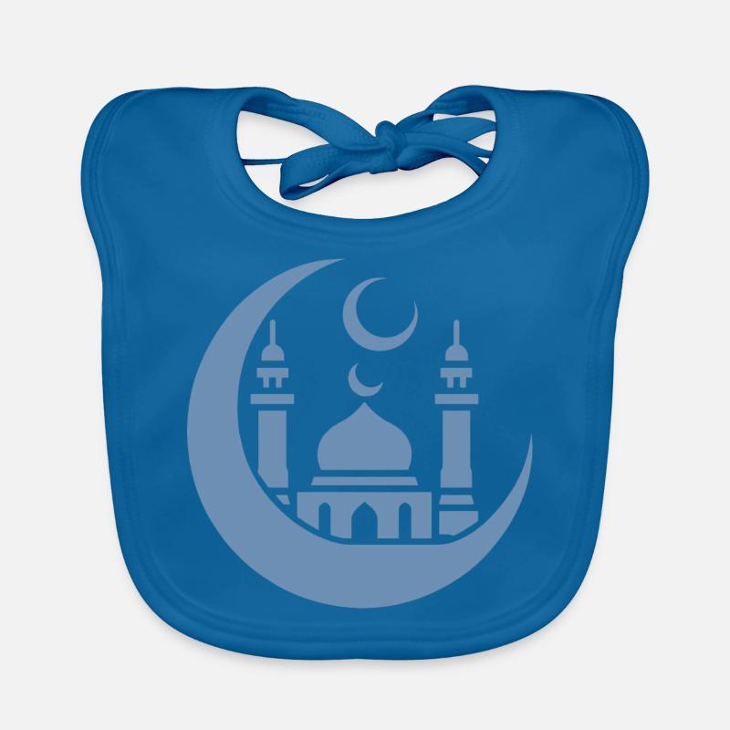 Mosque Silhouette with Crescent Moon: Islamic Art Organic Baby Bibs