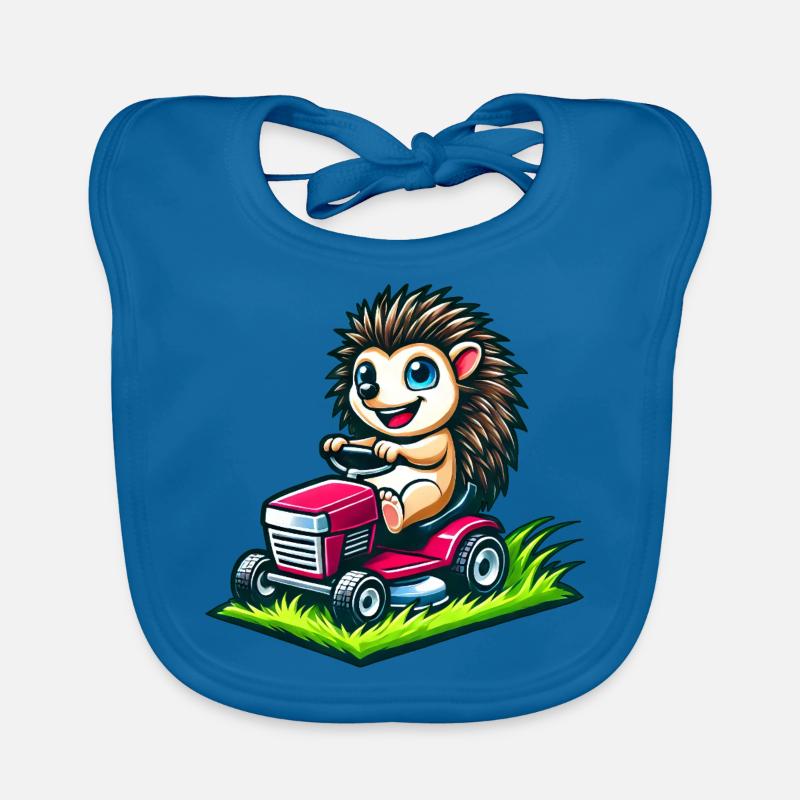 Igel auf Traktor im Garten - Baby Bio-Lätzchen - Pfauenblau