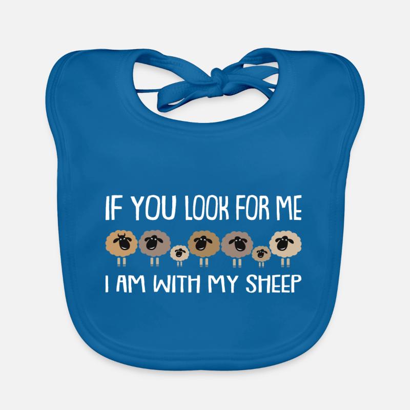 Si tu me cherches, je suis avec mes brebis - Bavoir bio Bébé - bleu paon