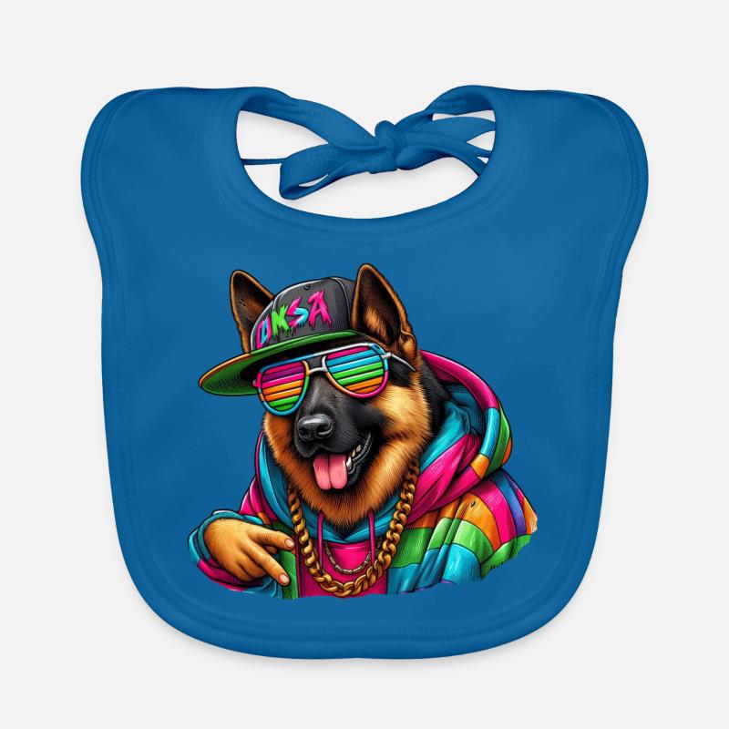 Bunter Deutscher Schäferhund mit Kapuzenpullover Zeichnung Baby Bio-Lätzchen