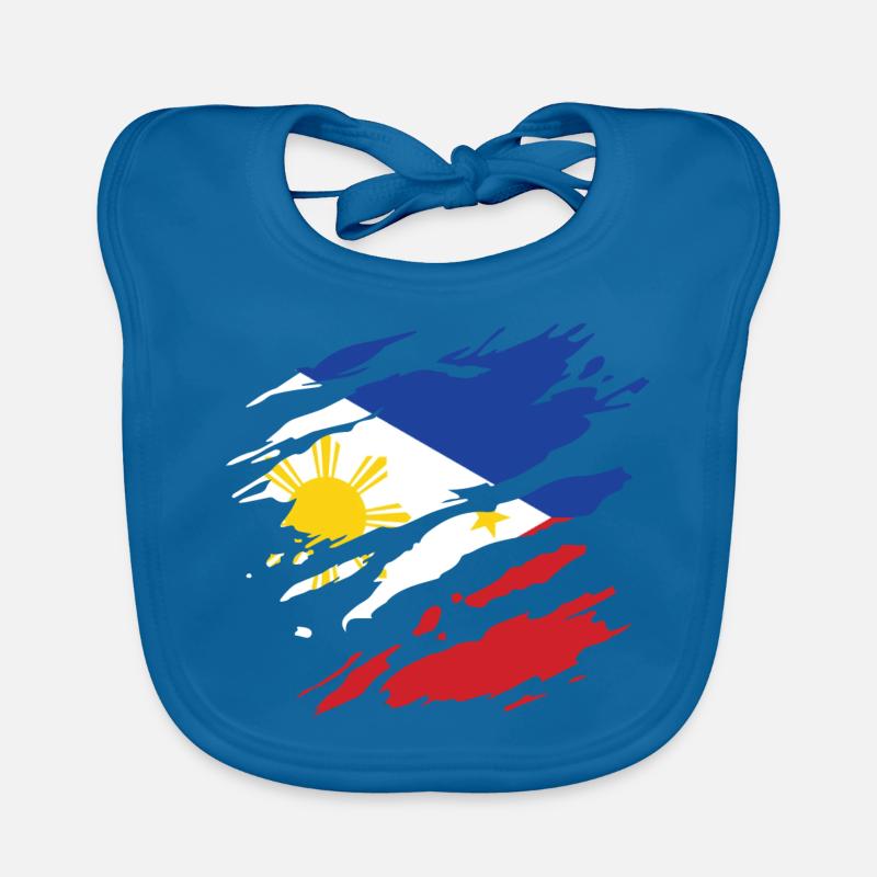 Philippines - drapeau national, rayures, fissures - Bavoir bio Bébé - bleu paon
