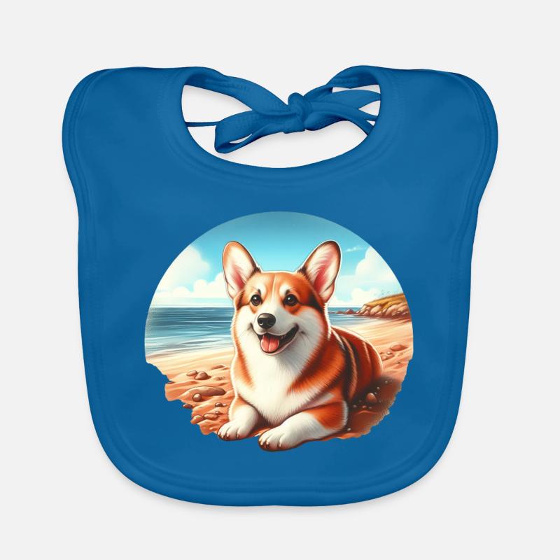 Welsh Corgi am Strand Baby Bio-Lätzchen