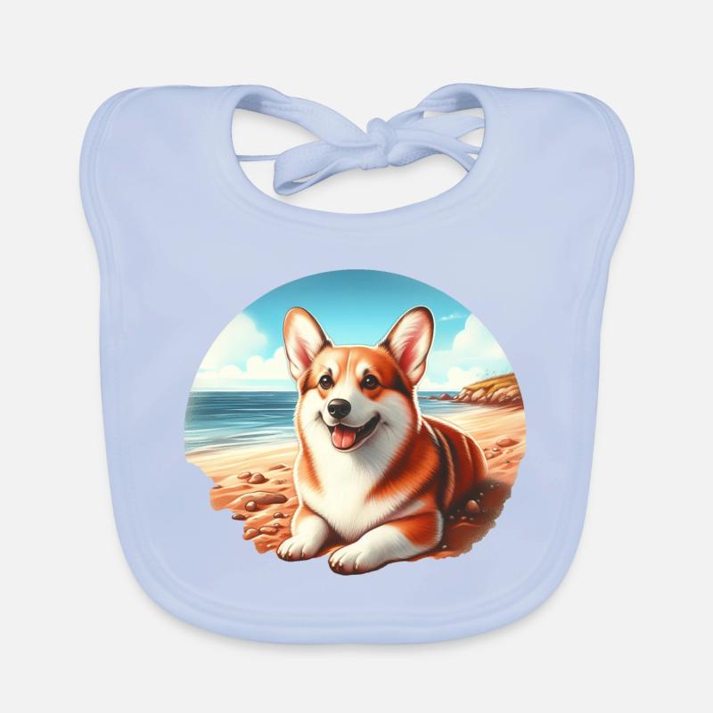 Welsh Corgi am Strand Baby Bio-Lätzchen