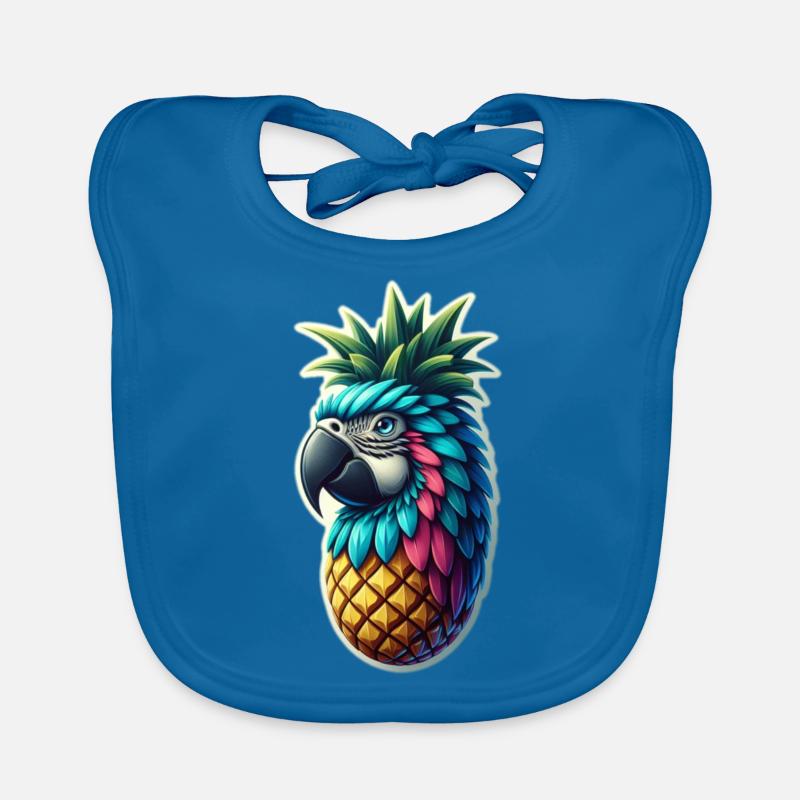 Perroquet ananas - Bavoir bio Bébé - bleu paon
