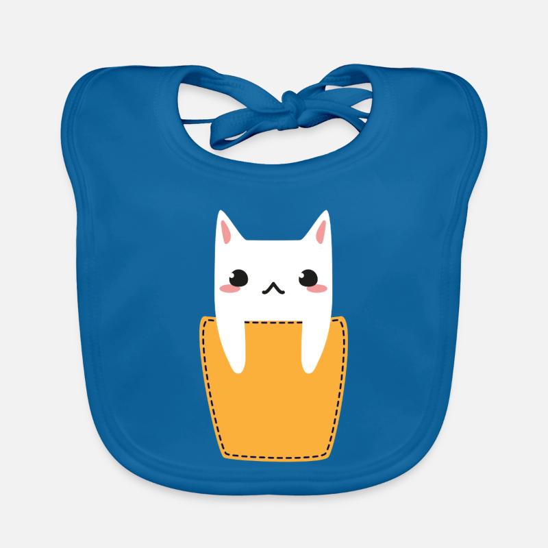 Chat dans la poche poitrine - Bavoir bio Bébé - bleu paon