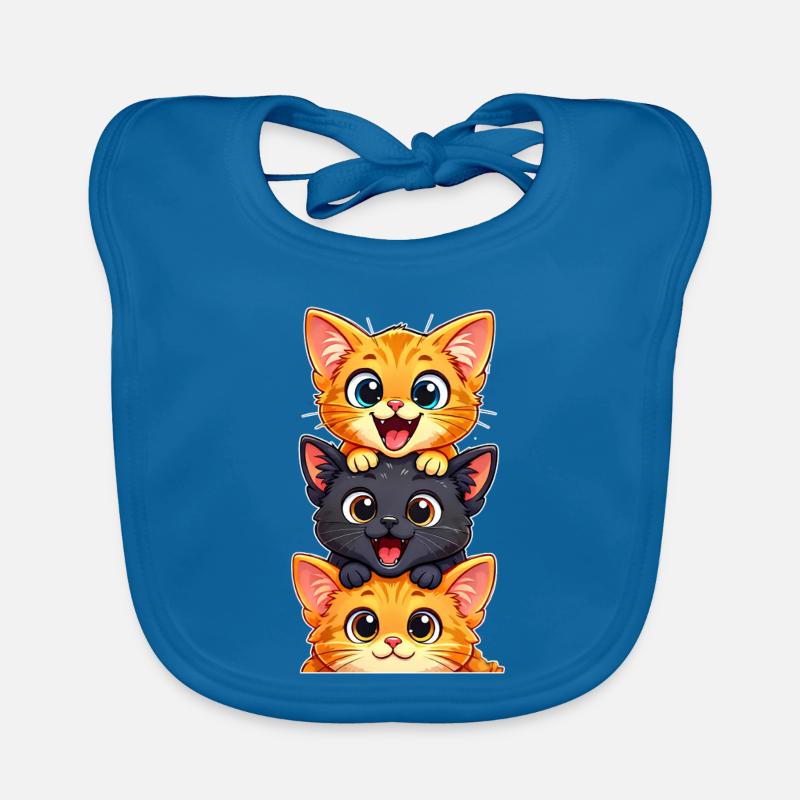 Trio de Chatons Joyeux Empilés - Bavoir bio Bébé - bleu paon
