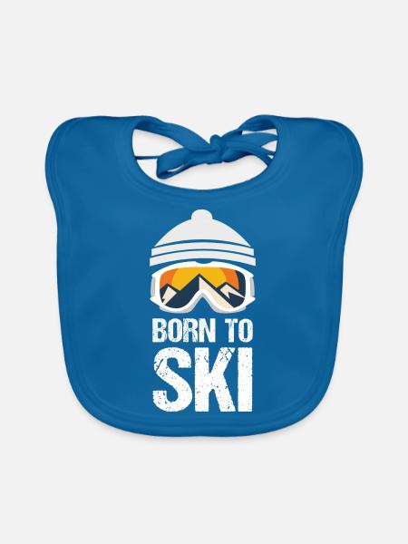 BORN TO SKI Hiver Sports d’hiver Idée cadeau - Bavoir bio Bébé - bleu paon - Devant