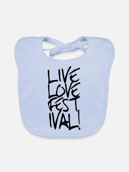 Live Love Festival und Party Shirt - Baby Bio-Lätzchen - sky Blue - Vorne