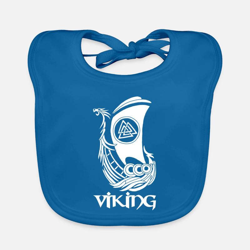Symbole viking d'un drakkar blanc - Bavoir bio Bébé - bleu paon