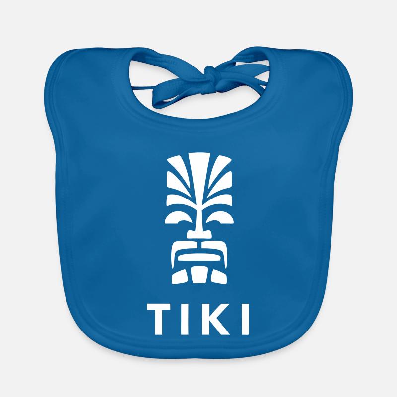 Tiki Design Tête Polynésienne Vivid - Bavoir bio Bébé - bleu paon