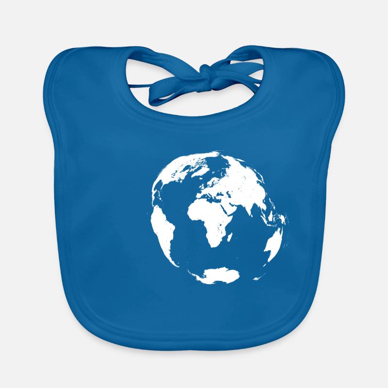 World map in white equivalent projection Organic Baby Bibs