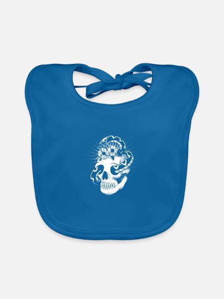 Serpent vintage avec crâne et os croisés - Bavoir bio Bébé - bleu paon - Devant