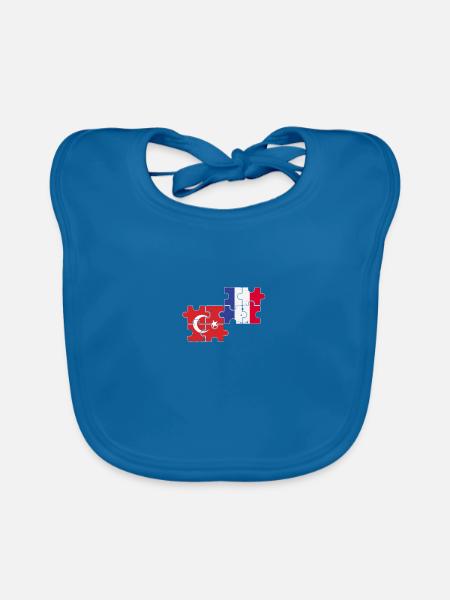 Turkey France Vintage Flag French Turk - Organic Baby Bibs - peacock-blue - Front