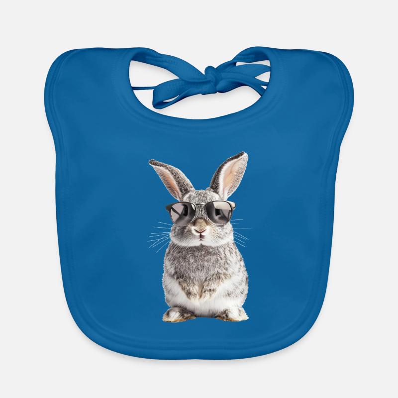 Lapin avec lunettes de soleil - Bavoir bio Bébé - bleu paon