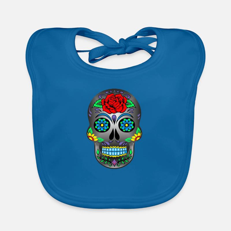 Masque de mort mexicain - Bavoir bio Bébé - bleu paon