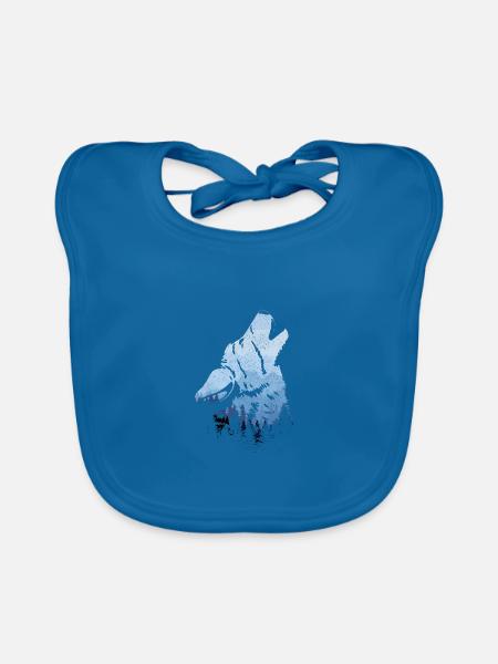 Howling Wolf Gift - Organic Baby Bibs - peacock-blue - Front