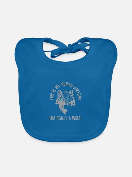 Cadeau de Costume de loup - Bavoir bio Bébé - bleu paon - Devant