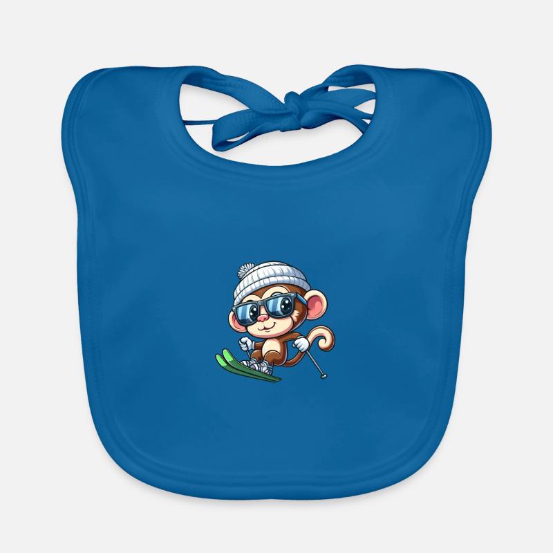 Monkey Chimpanzee Skier Ski Organic Baby Bibs