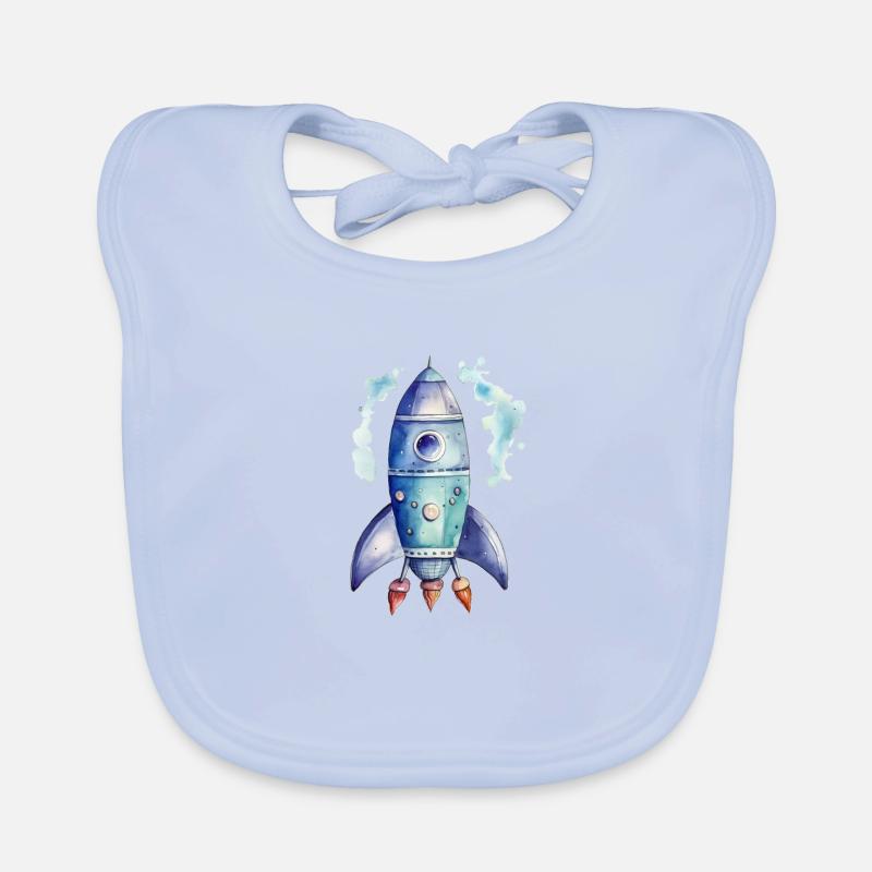 Rocket Watercolors Drawing Organic Baby Bibs