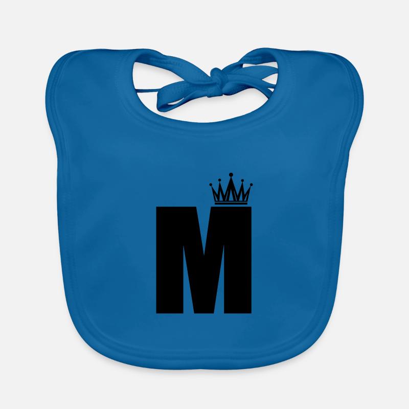 lettre M couronne - Bavoir bio Bébé - bleu paon