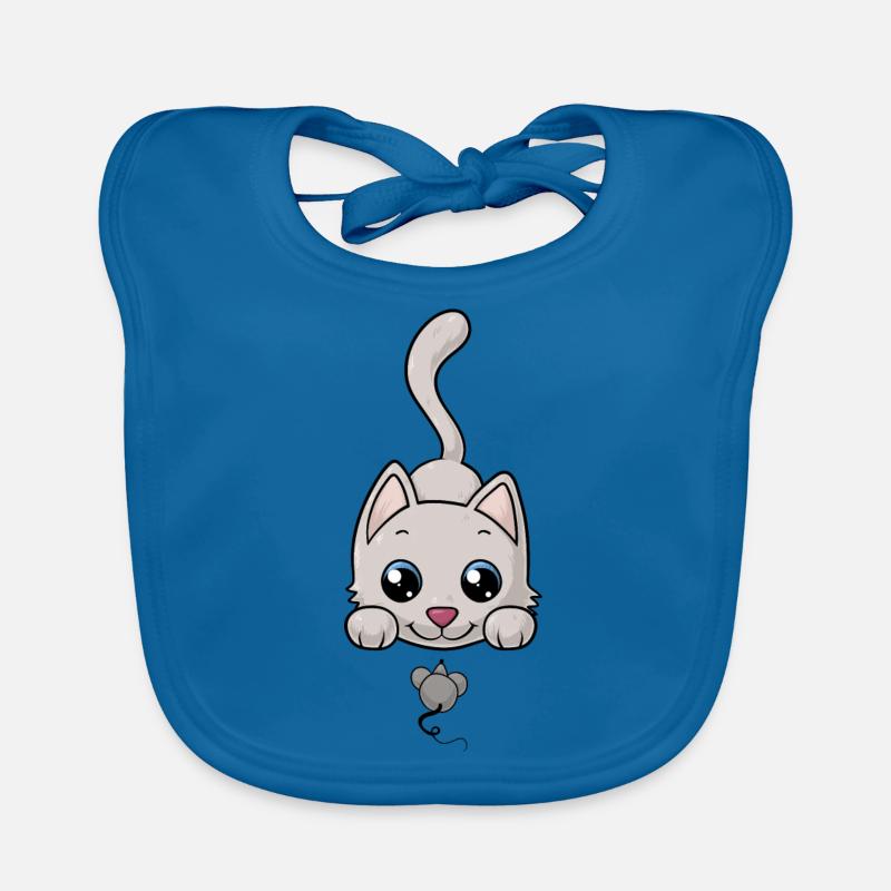Süße Comic Katze - Baby Bio-Lätzchen - Pfauenblau