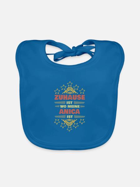 Geschenk für Anica - Baby Bio-Lätzchen - Pfauenblau - Vorne