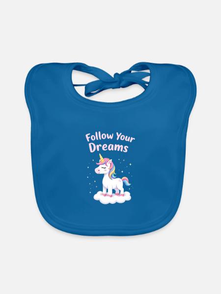 Follow Your Dreams Unicorn Inspiration - Organic Baby Bibs - peacock-blue - Front