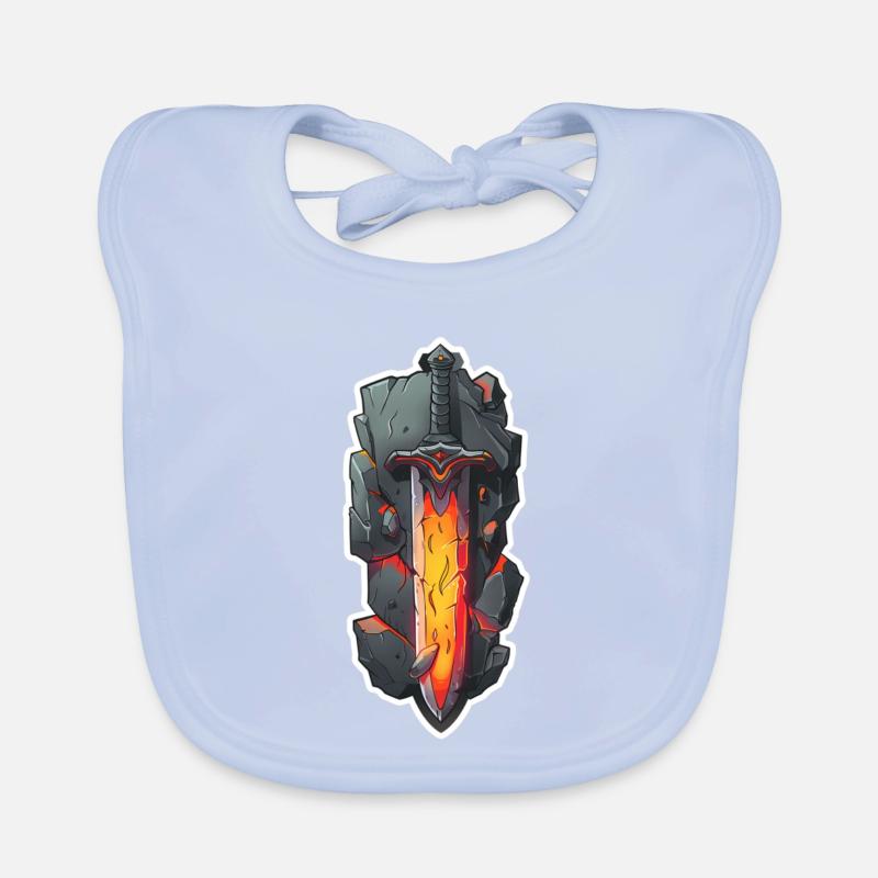 Épée de feu de dessin animé devant un rocher RPG GAme Bavoir bio Bébé