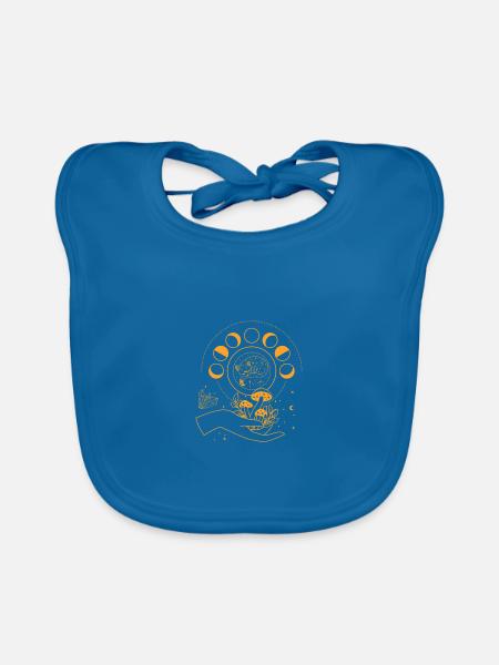 Esotericism, Cat, Moon Phase, Sun, Moon, Stars - Organic Baby Bibs - peacock-blue - Front