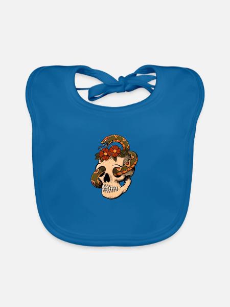 Old School Vintage Snakes Skull Tattoo - Bavoir bio Bébé - bleu paon - Devant