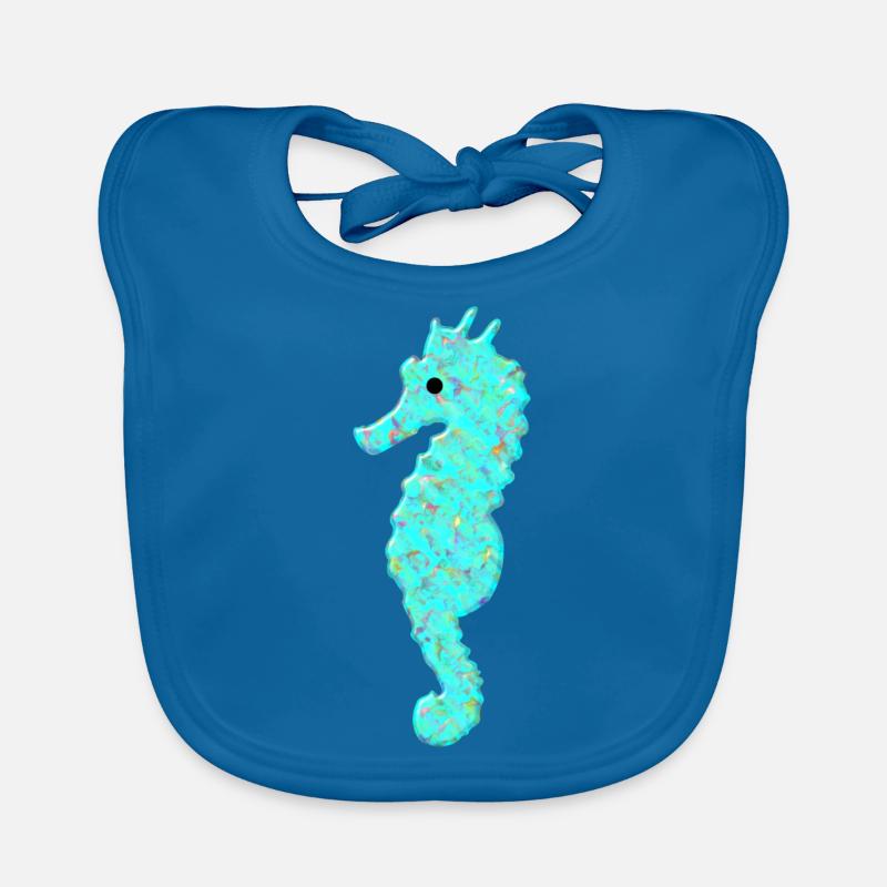 Hippocampe, hippocampe, - Bavoir bio Bébé - bleu paon
