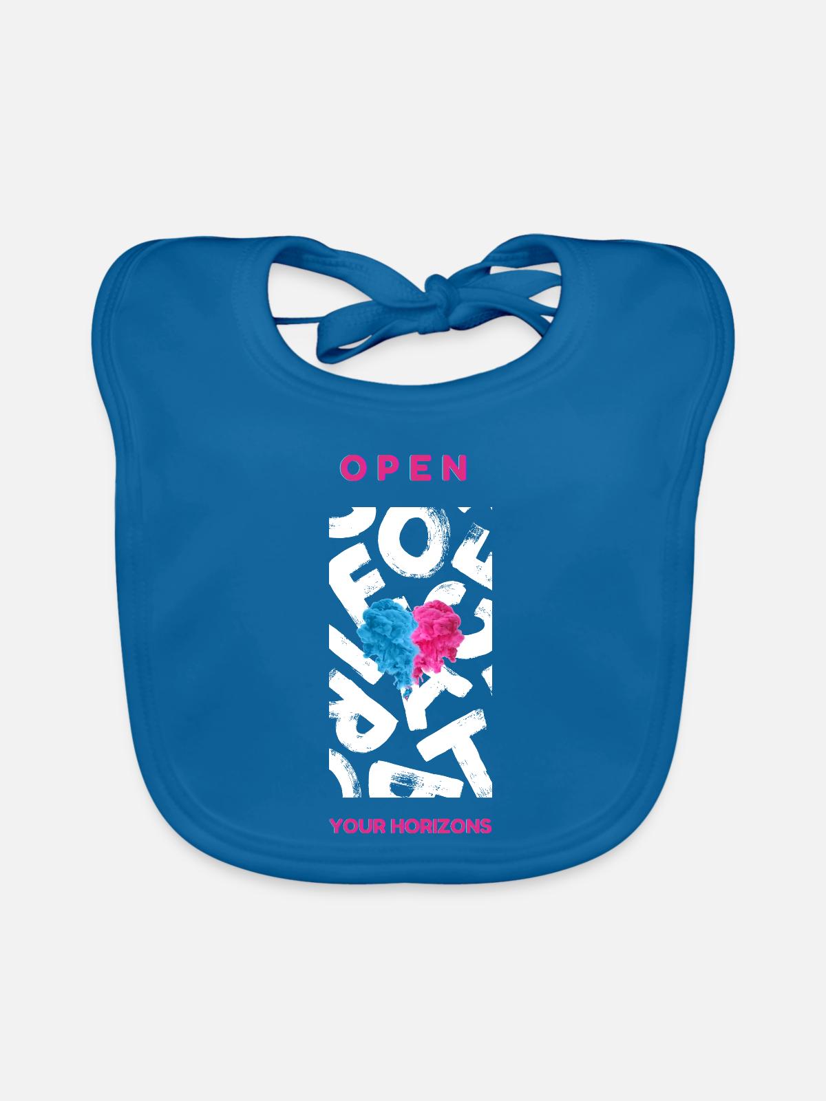Öffne deinen Horizont - Baby Bio-Lätzchen - Pfauenblau - Vorne