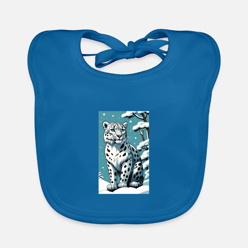 Léopard des neiges | Léopard | Prédateur - Bavoir bio Bébé - bleu paon
