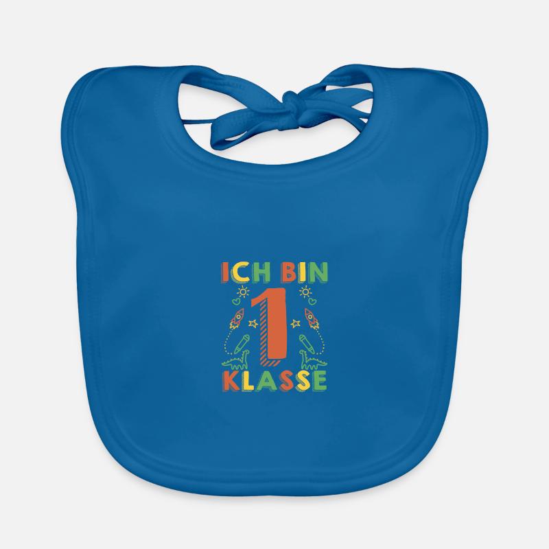 1ère année Retour à l’école primaire Cadeau - Bavoir bio Bébé - bleu paon