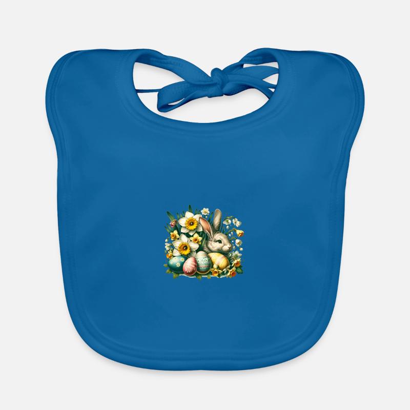 Vintage Easter Bunny with Easter Eggs & Flowers Organic Baby Bibs