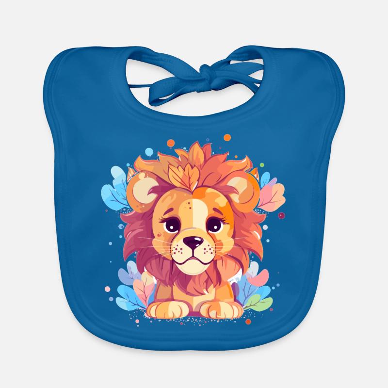 Lion avec des fleurs - Bavoir bio Bébé - bleu paon